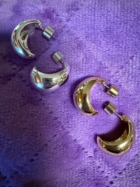 Silver and Gold Crescent Hoop Earrings - Women Jewelry NWOT